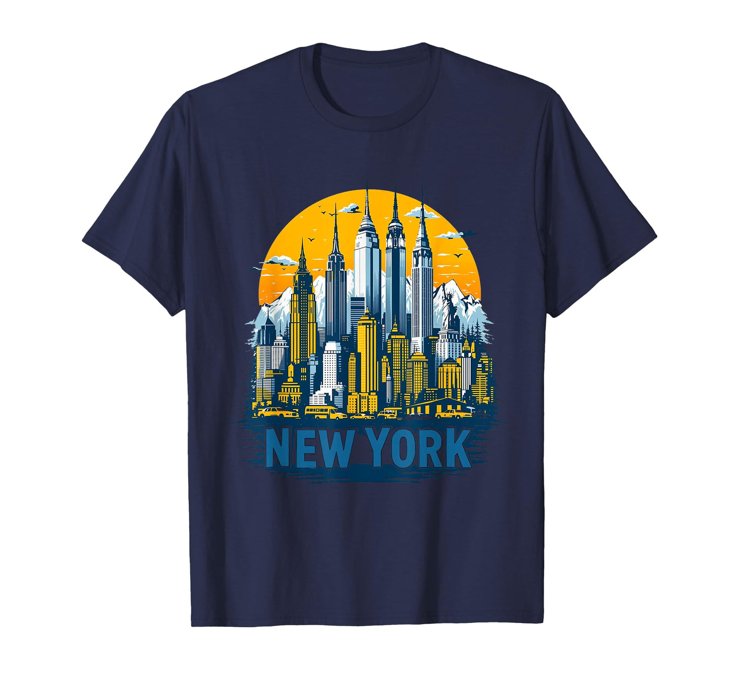 Retro New York Skyline Mountains Cityscape Vintage T-Shirt