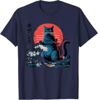 Kaiju Cat Vintage Japanese Wave Giant Monster Funny Art T-Shirt