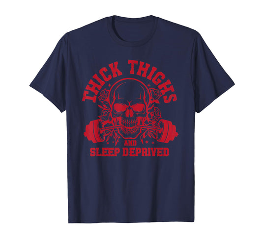 Thick Thighs and Sleep Deprived Vintage Skull Muscle Mommy T-Shirt