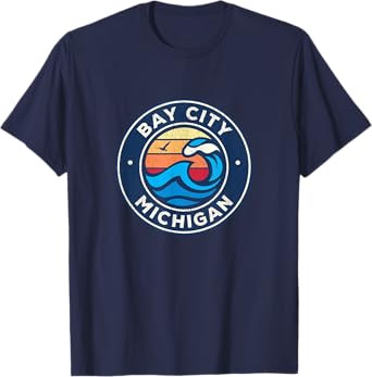Bay City Michigan MI Vintage Nautical Waves Design T-Shirt