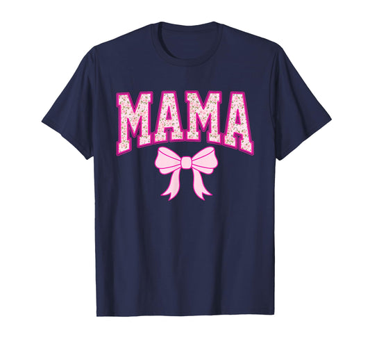 Mama Coquette Bow Groovy Pink Floral Mother's Day Mom Life T-Shirt