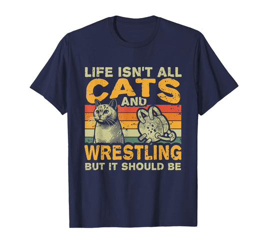 Funny Cat Owner And Wrestling Lover Gift Unisex-Adults, Unisex-Kids T-Shirt Black Small Retro-Modern Solid Black Cotton Blend Crew Neck Short Sleeve
