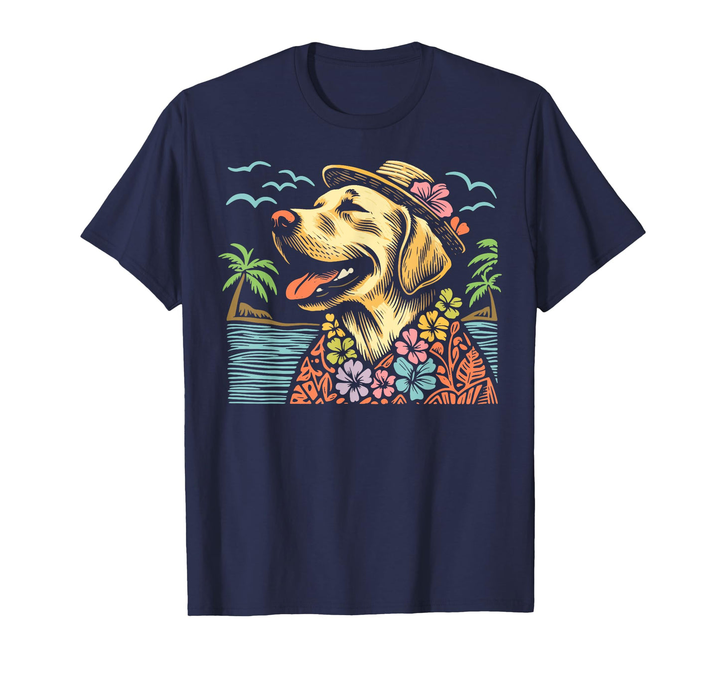 Labrador Retriever Floral Tropical Summer Vibes Hawaiian T-Shirt
