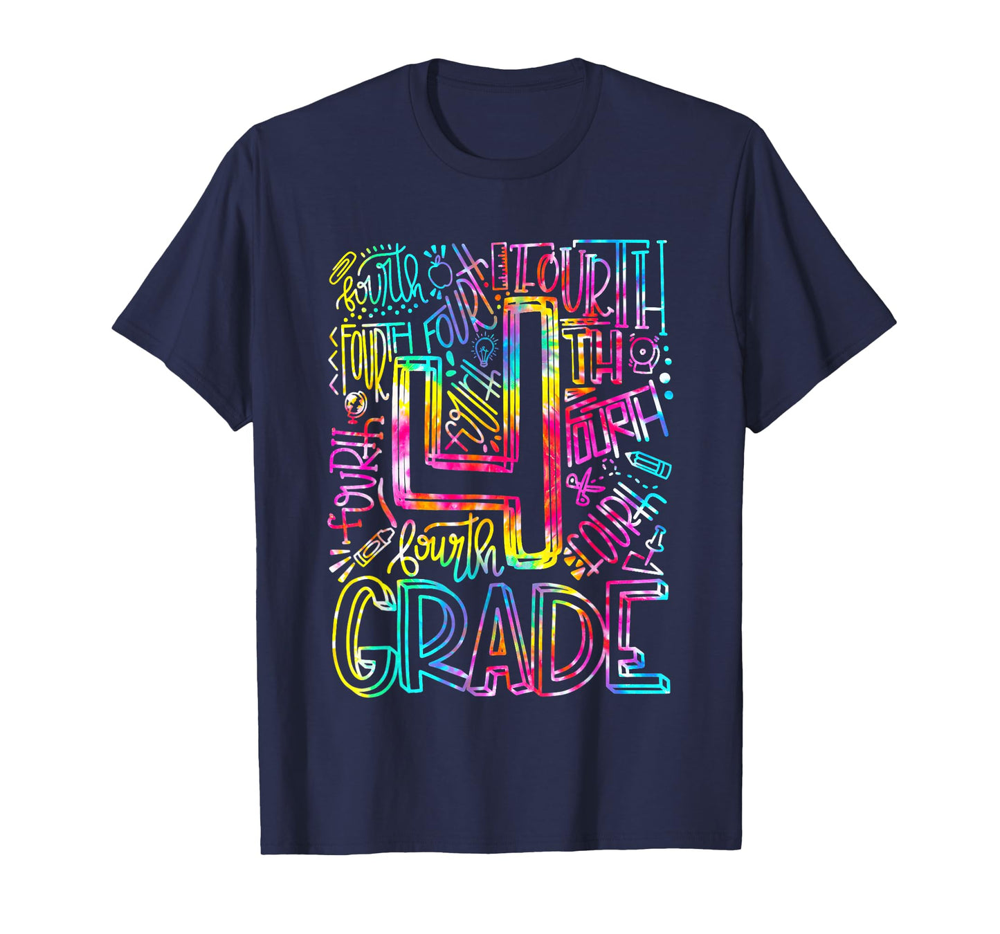 Tie Dye 4th Grade Typography Team Fourth Grade Teacher Gift Men Women Kids T-Shirt