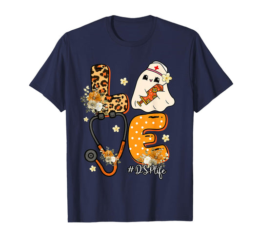 Leopard Ghost DSP Halloween Costume Fall Scrub Top Women T-Shirt