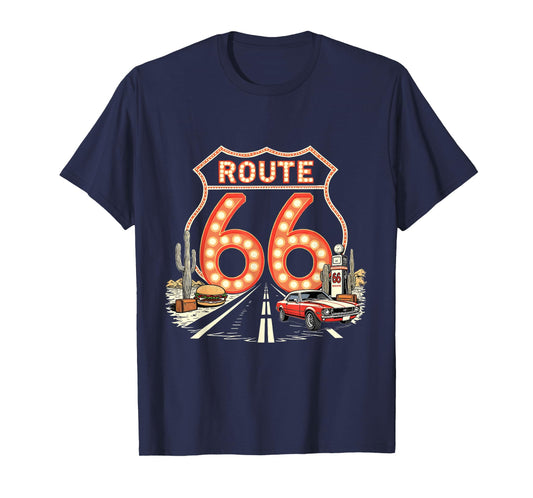 Retro Road Trip 66 Lights Design with Classic Muscle Car T-Shirt