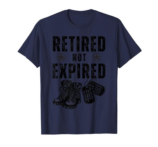 Military Retired Not Expired Veteran Combat Boots Dog Tags T-Shirt