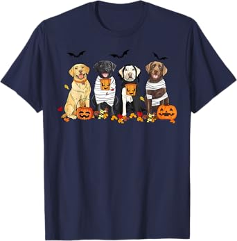 Labrador Retriever Dogs Ghost Witch Mummy Halloween Pumpkins T-Shirt