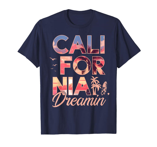 California Dreaming Sunset Beach Palm Tree Summer Vacation T-Shirt