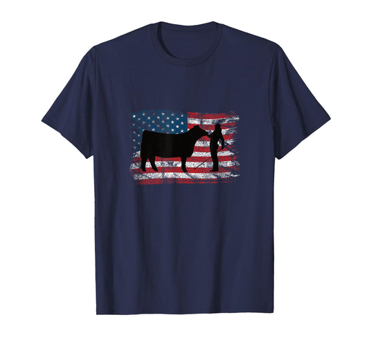 Showgirl Cattle American Patriotic USA Flag Fun Cattle Show T-Shirt