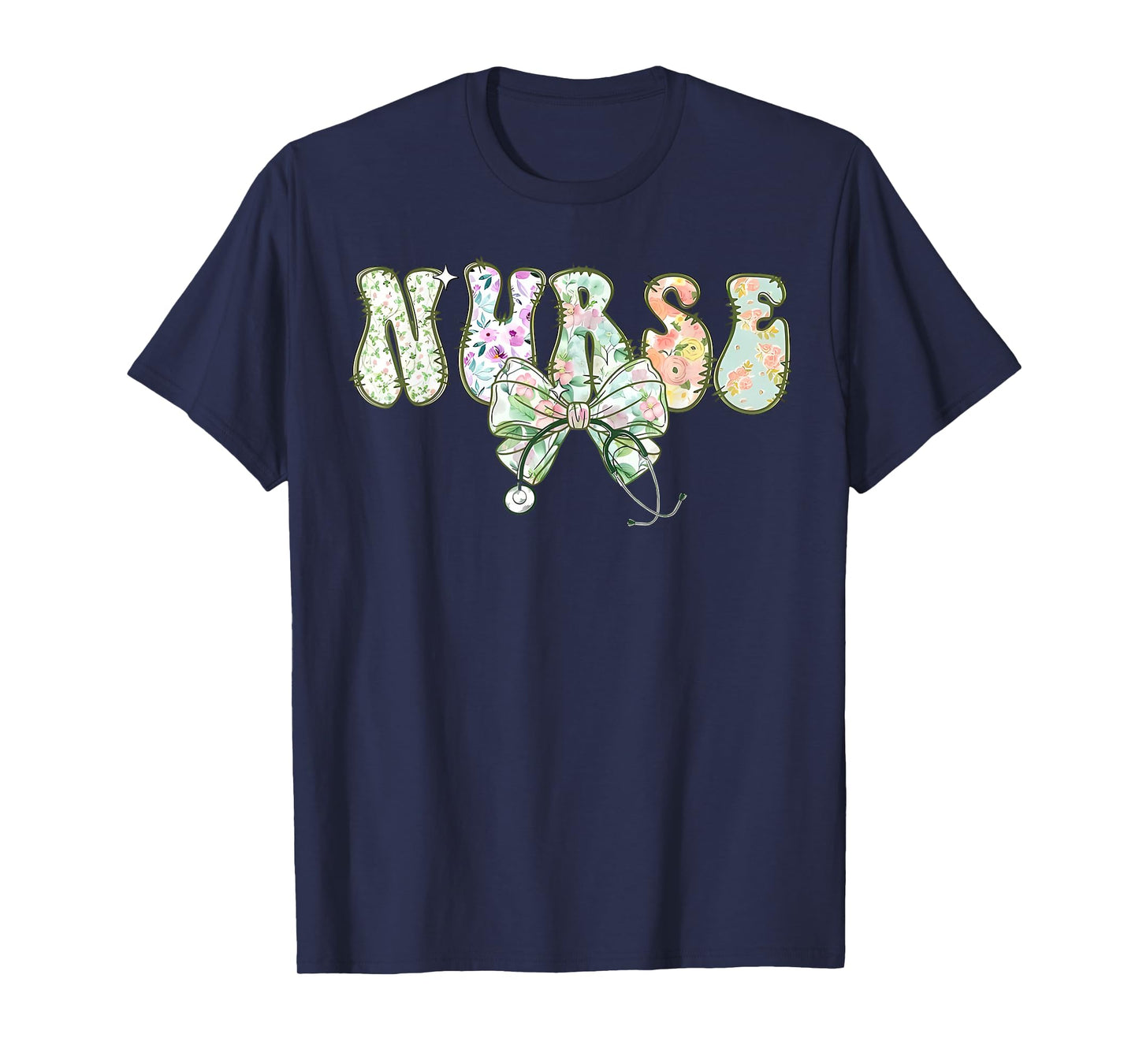 Preppy Nurse Floral Coquette Blue Stethoscope Bow Nurse Life T-Shirt