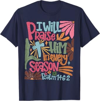 Vintage Praise Him In Every Season Boho Floral Drawn T-Shirt