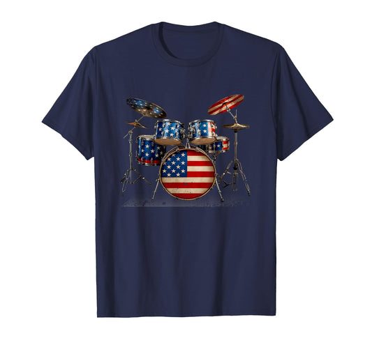American Flag Drum Drumset 4th of July USA Patriotic Drummer T-Shirt