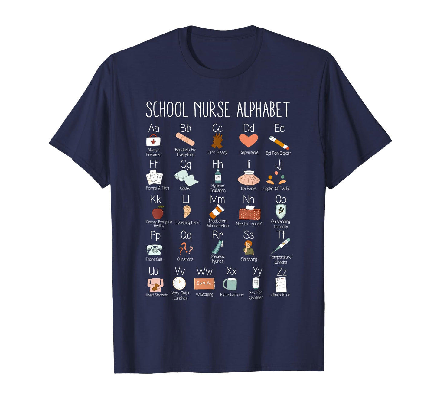 ABC School Nurse Alphabet Nurse Appreciation Nurse Educator T-Shirt