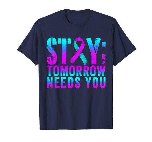 Groovy Teal & Purple Ribbon Suicide Prevention Awareness T-Shirt
