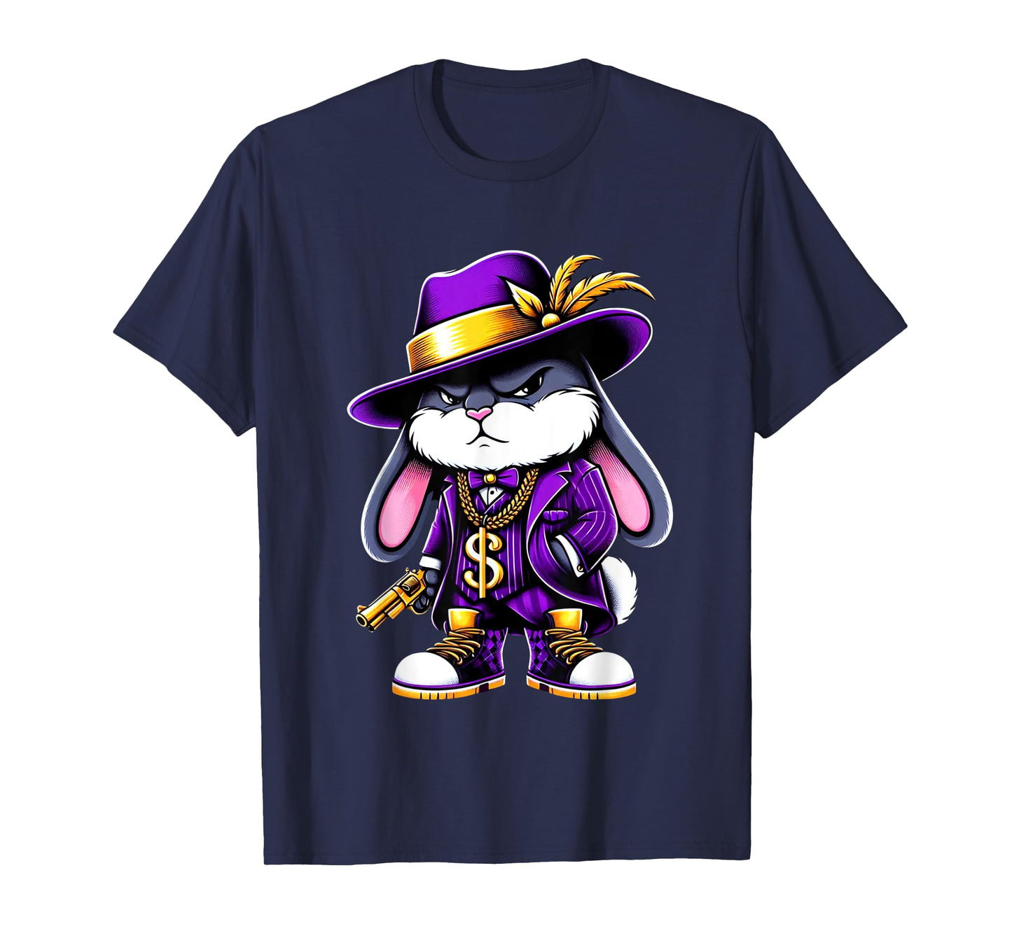 Thug Bunny Pimp Gangster Rabbit With Gun Rabbit Lovers Art T-Shirt