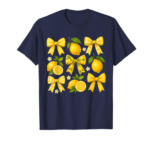 Cute Lemon Tropical Fruits Coquette Bows Summer Girl Women T-Shirt
