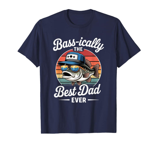 Bass-ically The Best Dad Funny Fishing Retro Bass Fisherman T-Shirt