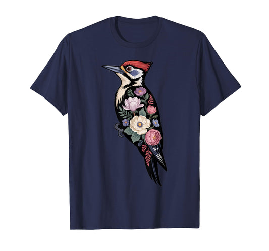 Floral Woodpecker Bird Lover Birding Enthusiasts Men Women T-Shirt