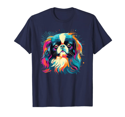 Retro Japanese Chin Dog Tees Women's Casual Watercolor Colorful Japanese Chin Dogs T-Shirt Black Small