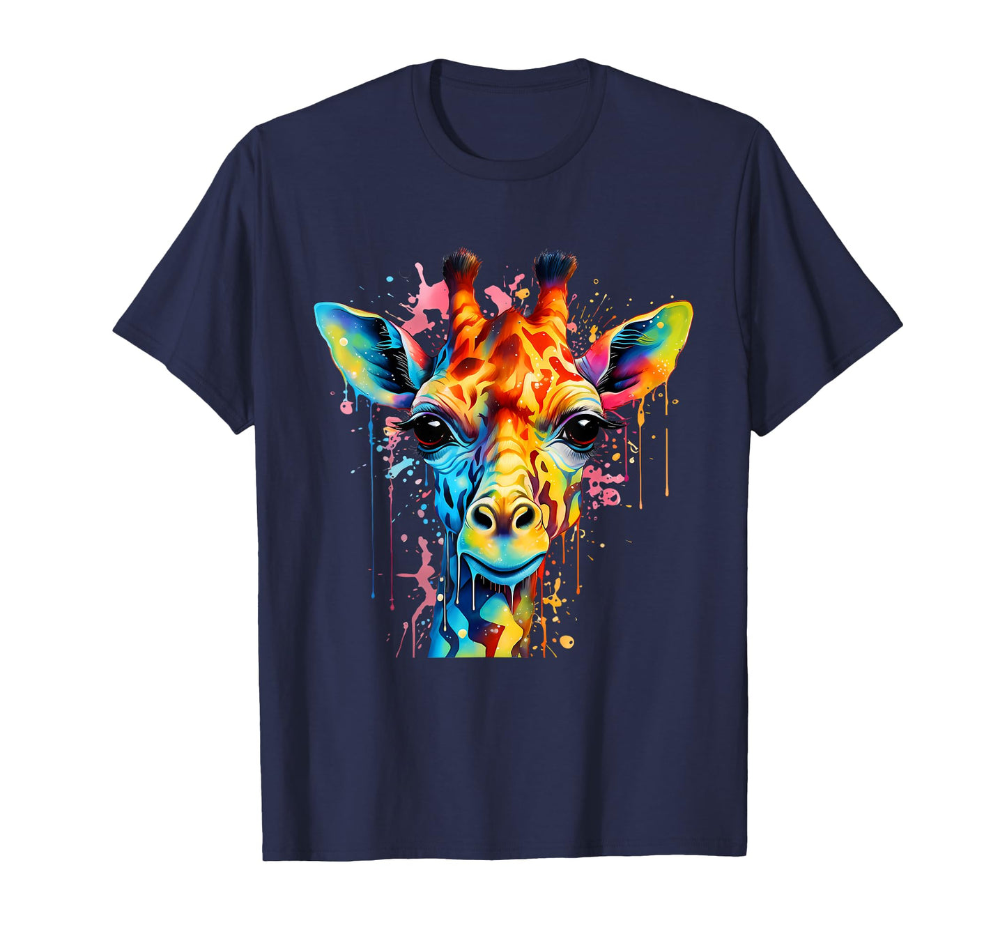 Giraffe Portrait Colorful Splash Artwork Wildlife Savanna T-Shirt