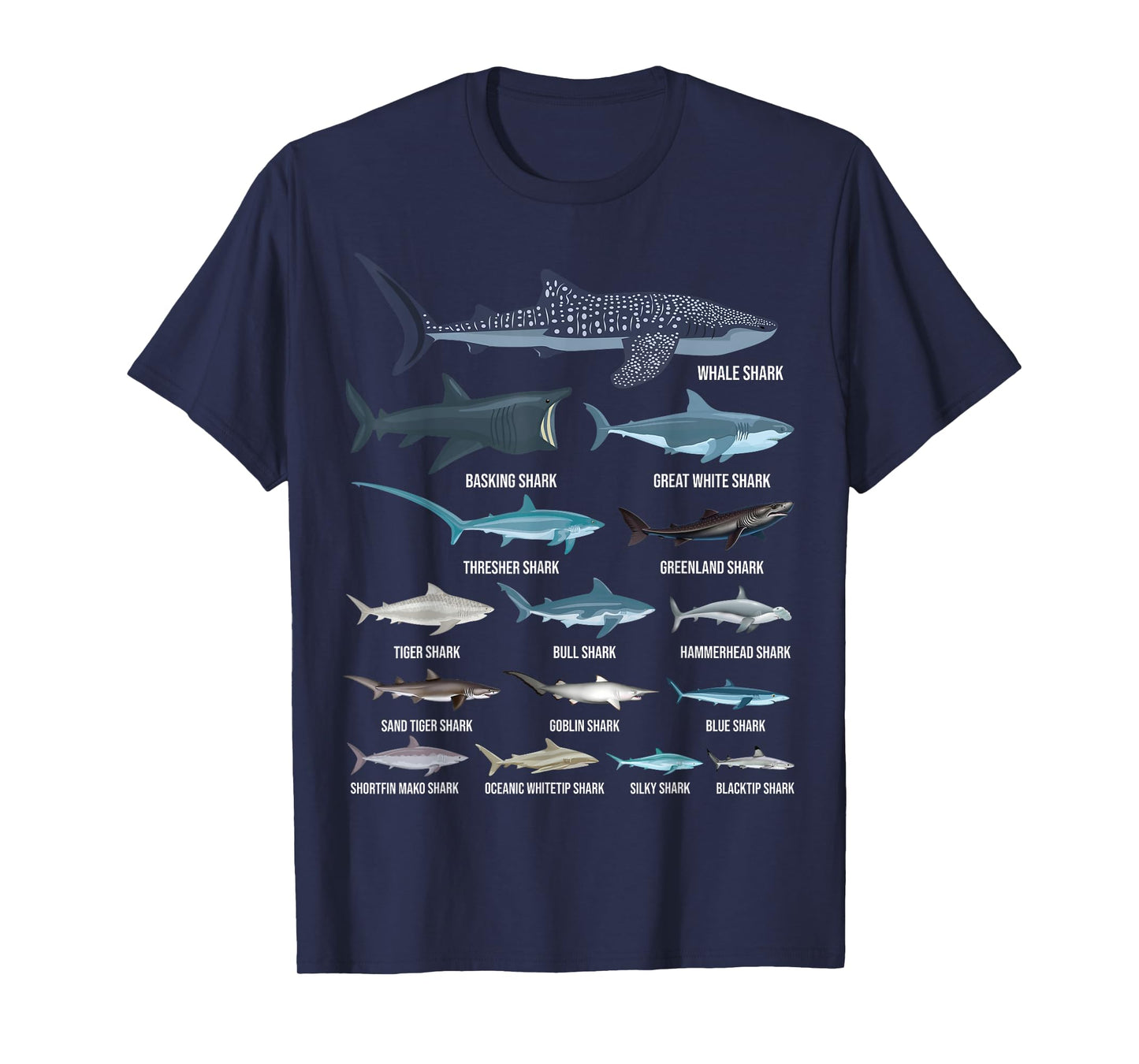 Types of Sharks Shark Identification Shark Species T-Shirt