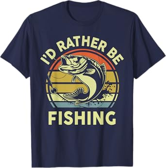 Men I'd Rather Be Fishing-Shirt Boy Bass Fish Funny Graphic T-Shirt