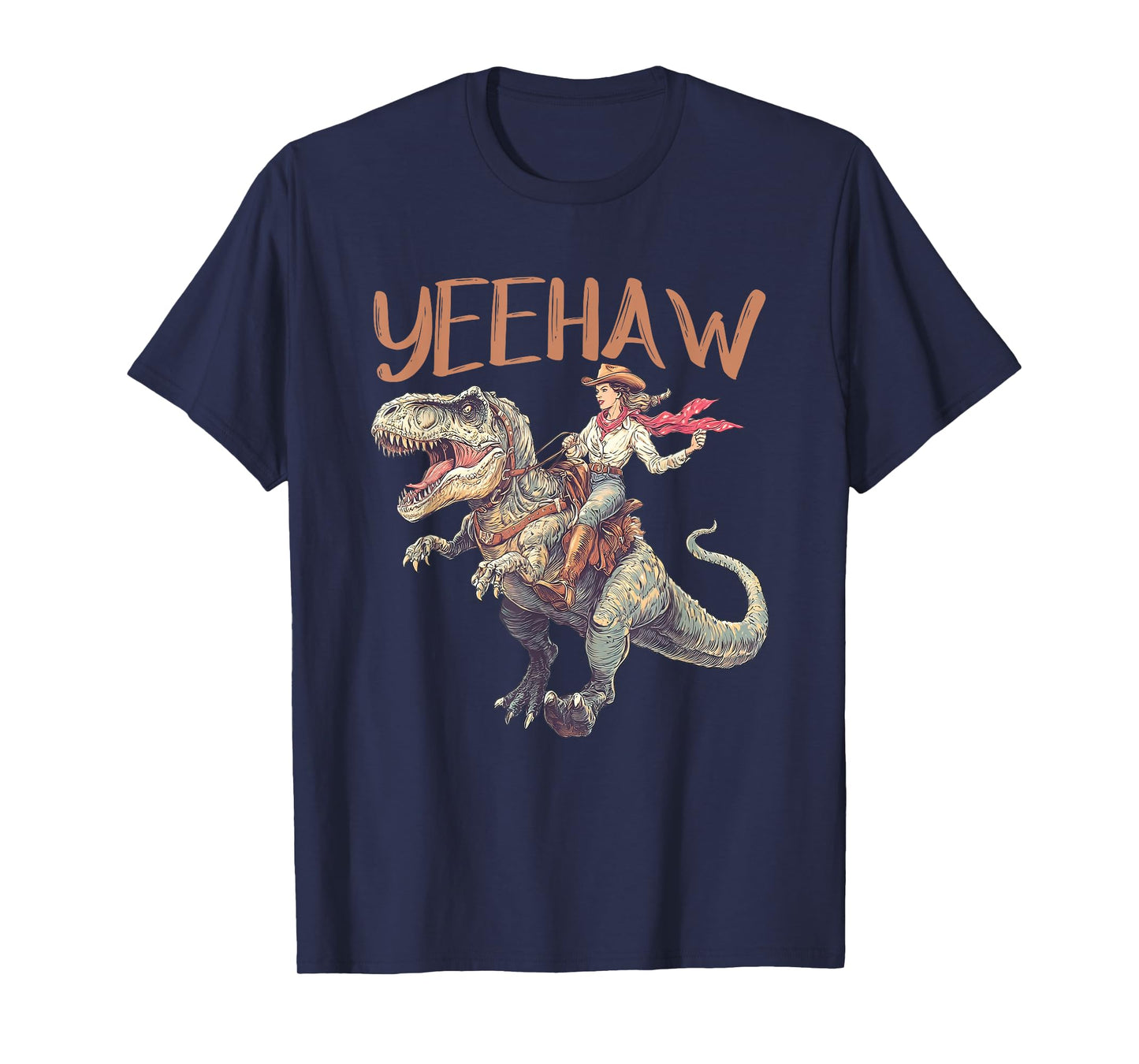 Funny Cowgirl Riding T-Rex Western Dinosaur Rodeo Yeehaw T-Shirt