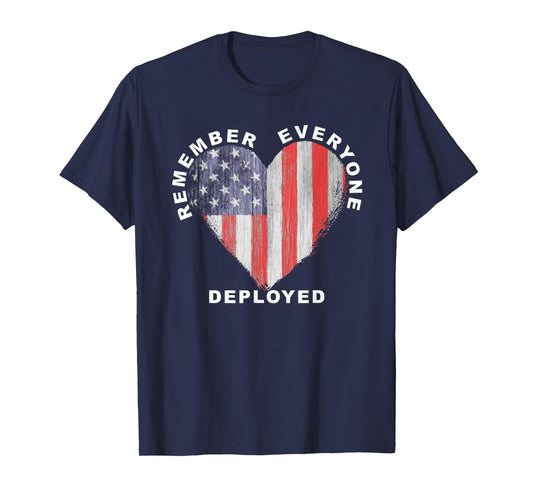 RED Friday Remember Everyone Deployed Military Heart Flag V T-Shirt