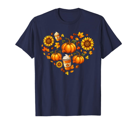 Pumpkin Maple Leaf Sunflower Heart Fall Autumn Women Men Kid T-Shirt