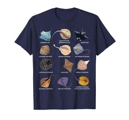 Types of Stingray Ocean Life Stingray Species Educational T-Shirt