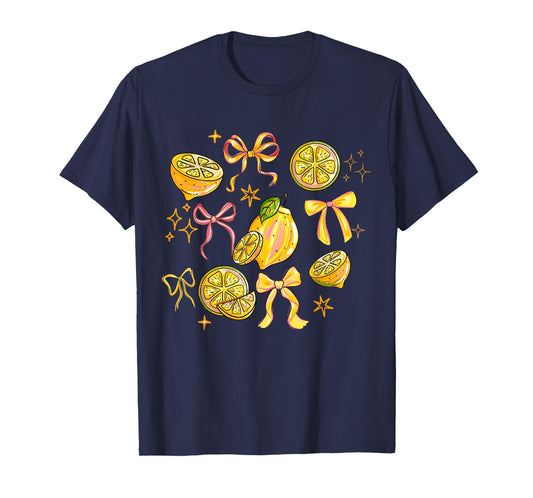 Cute Lemon Tropical Fruits Coquette Bows Summer Girl Women T-Shirt
