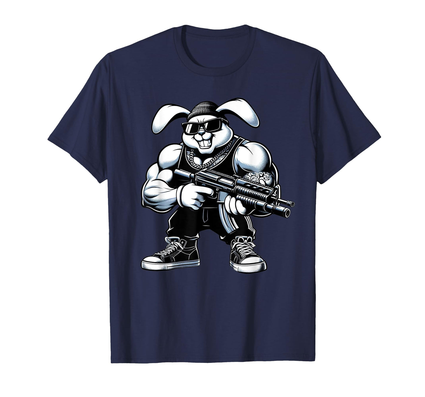 Thug Bunny Holding Gun Muscles Gangster Rabbit Lovers Art T-Shirt