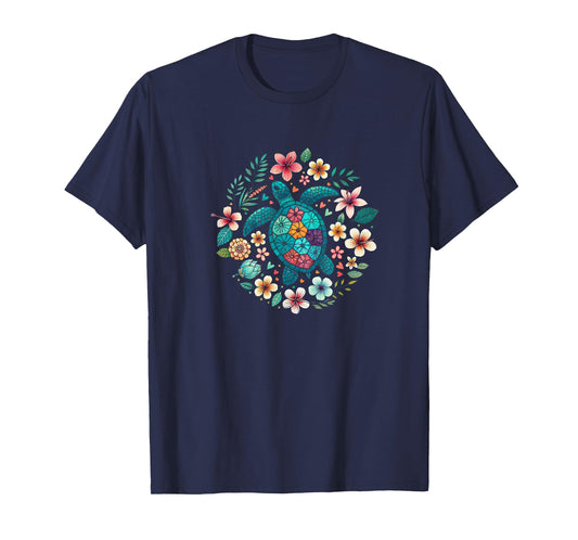 Sea Turtle Floral Mandala Design, Ocean & Nature Inspired T-Shirt