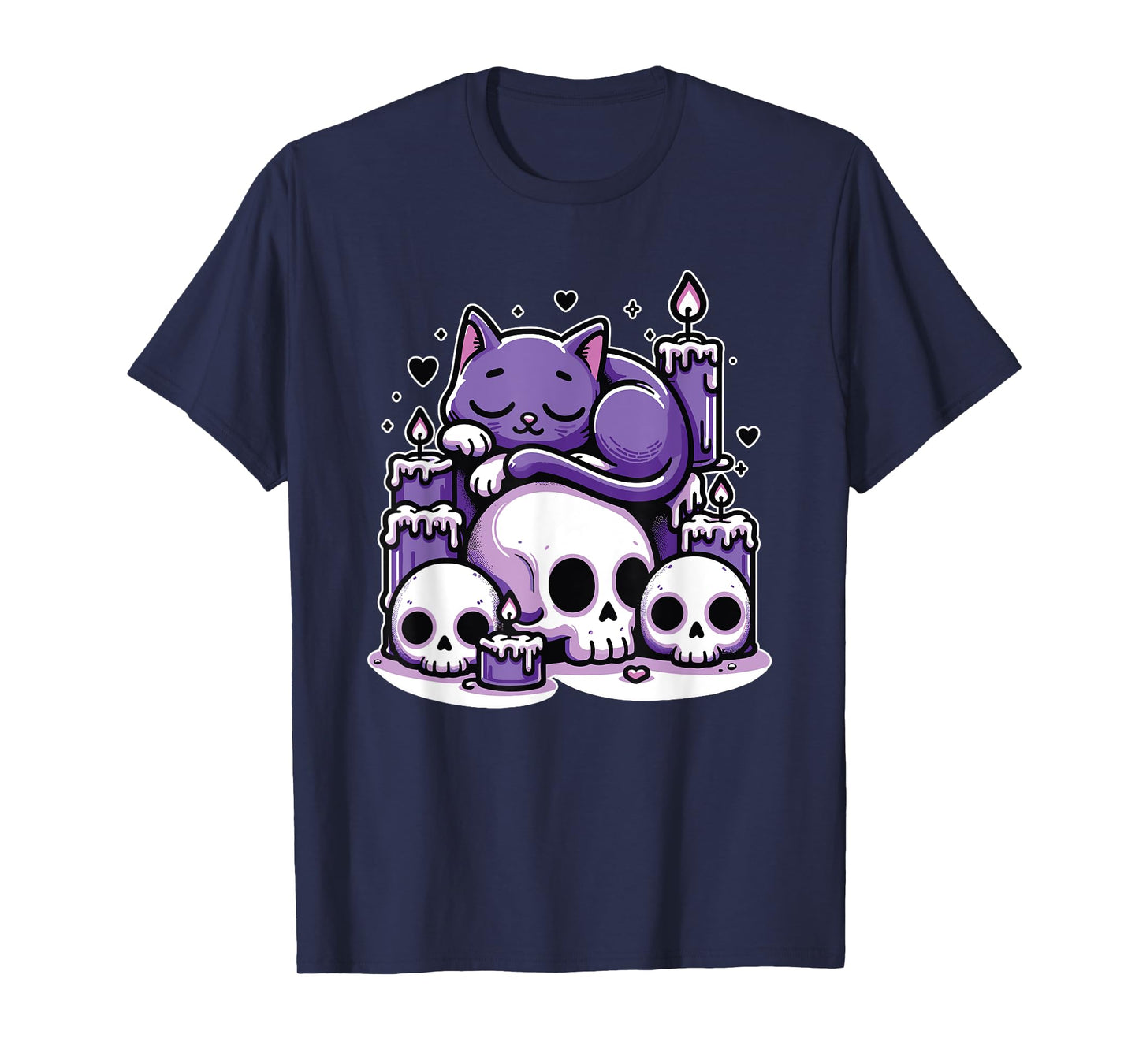 Kawaii Pastel Goth Cute Creepy Cat Candles Skeleton Men Women Girls Kids T-Shirt