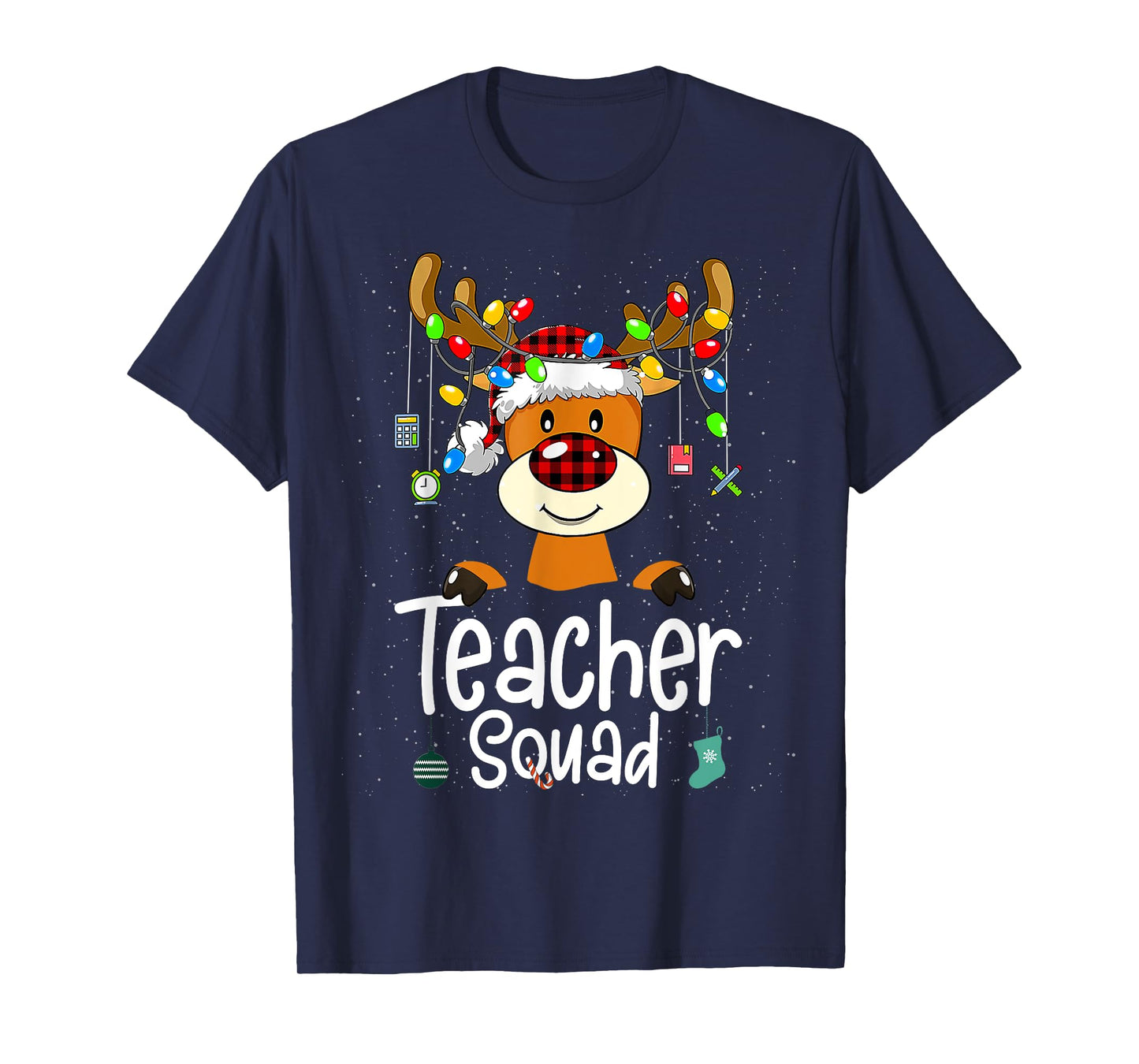 Teacher Squad Red Black Plaid Rudolph Reindeer Christmas T-Shirt