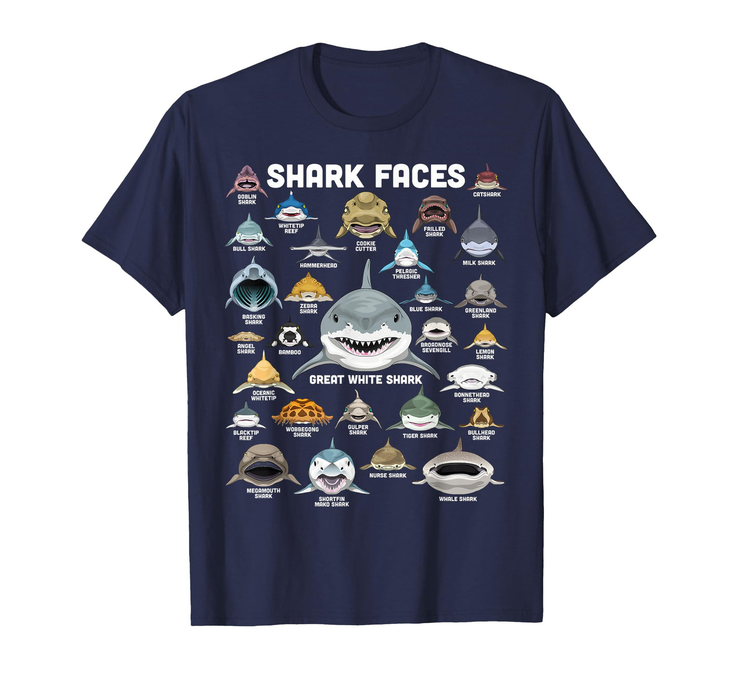 Shark Faces Shirt Types of Shark Funny Marine Biology Shark T-Shirt