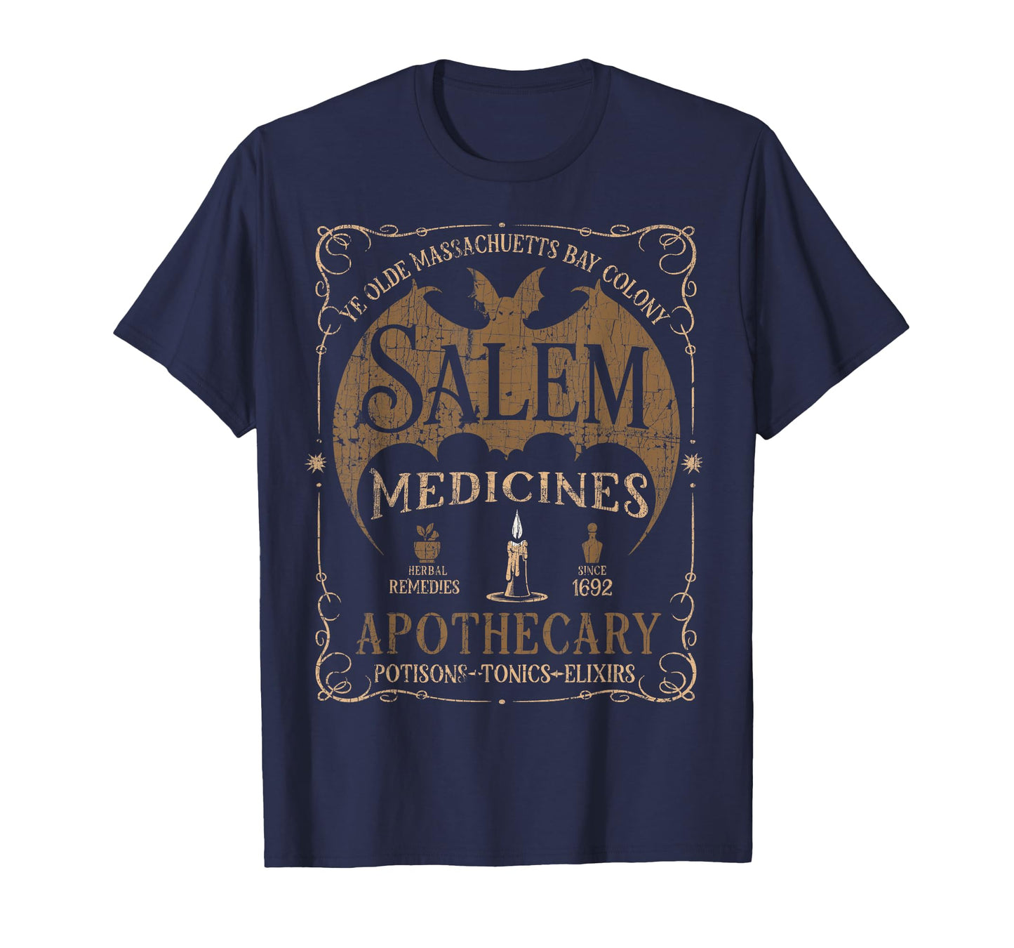 Salem 1692 Apothecary Medicines Herbal Witch Bat Tees T-Shirt