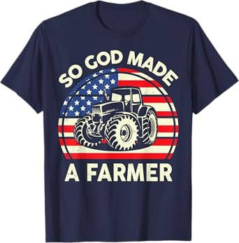 Christian So God Made Farmer-Shirt Men Tractor American Flag T-Shirt