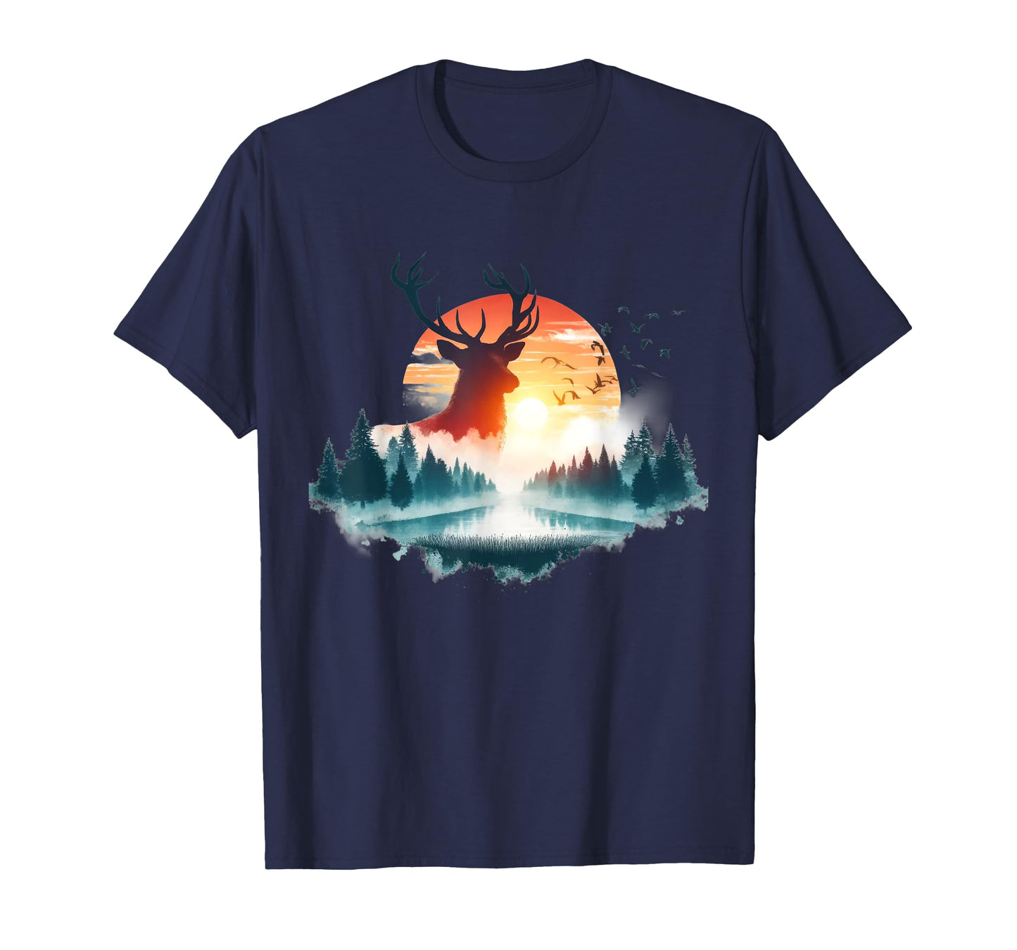 Forest Trees Wildlife Animal Retro Outdoor Nature Deer Lover T-Shirt