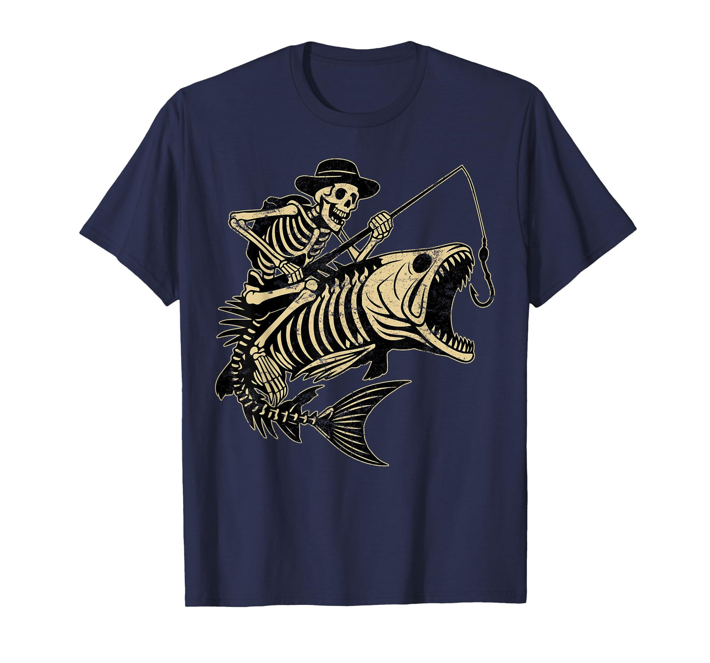 Fisherman Halloween Bass Fish Skull Skeleton Fishing Men Dad T-Shirt