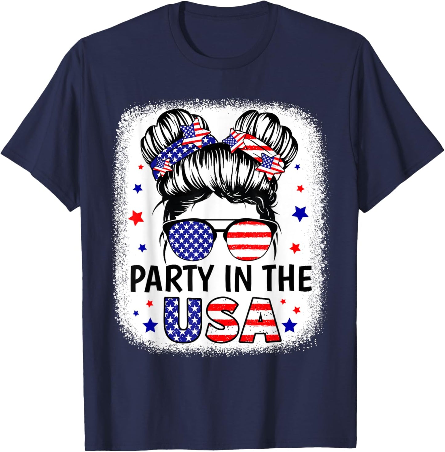 Party In USA Girls 4th of July Shirt Daughter Messy Bun USA T-Shirt