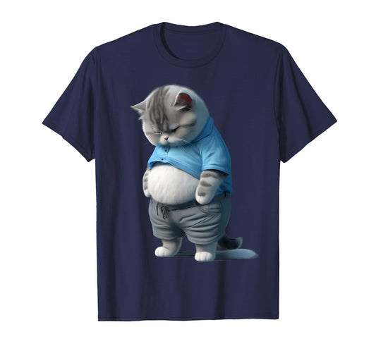 Funny Fat Sad Cat Art Design Fat Kitten Cat Lover T-Shirt for Men Women Kids