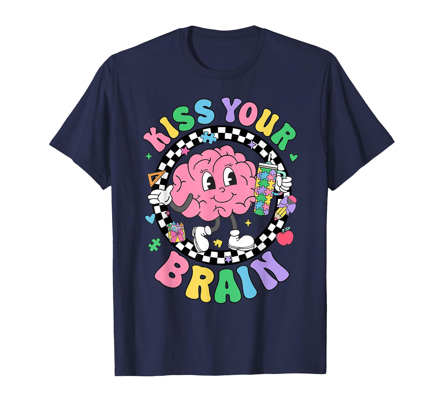 Kiss Your Brain Valentines Autism Awareness Teacher Kids T-Shirt