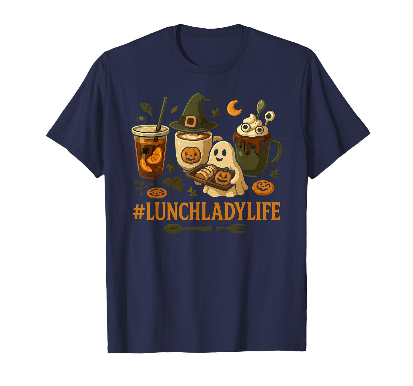 Cute Lunch Lady Life Ghost Coffee Pumpkin Halloween Costume T-Shirt