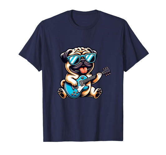 E-Guitar Cool Pug Playing Happy Tunes T-Shirt
