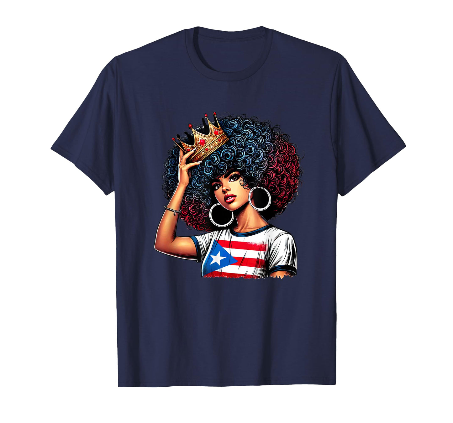 Afro Boricua Queen Princess Crown Puerto Rico Flag Latina T-Shirt