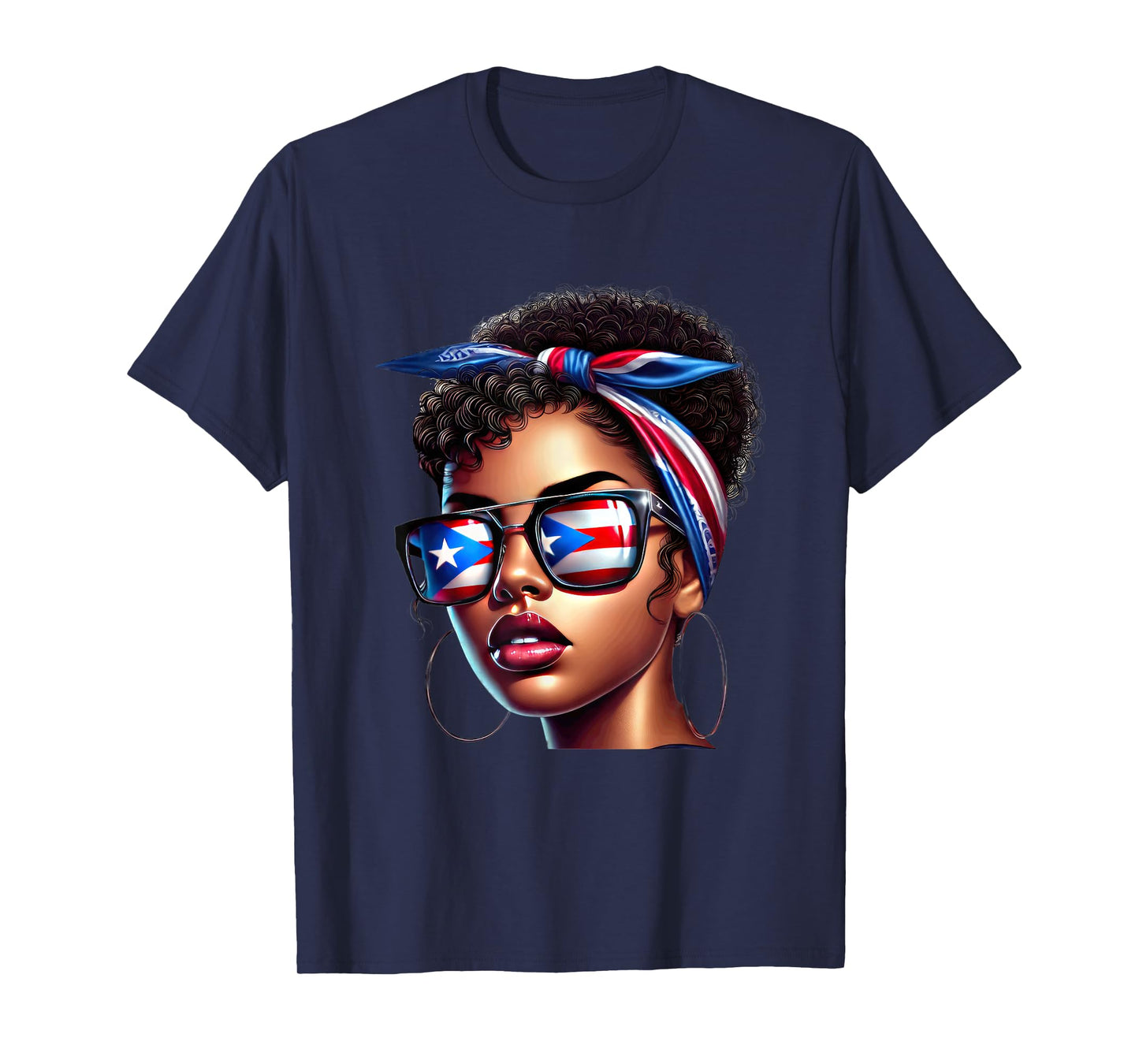 Afro Boricua Latina Puerto Rican Flag Bandana Sunglasses Fun T-Shirt