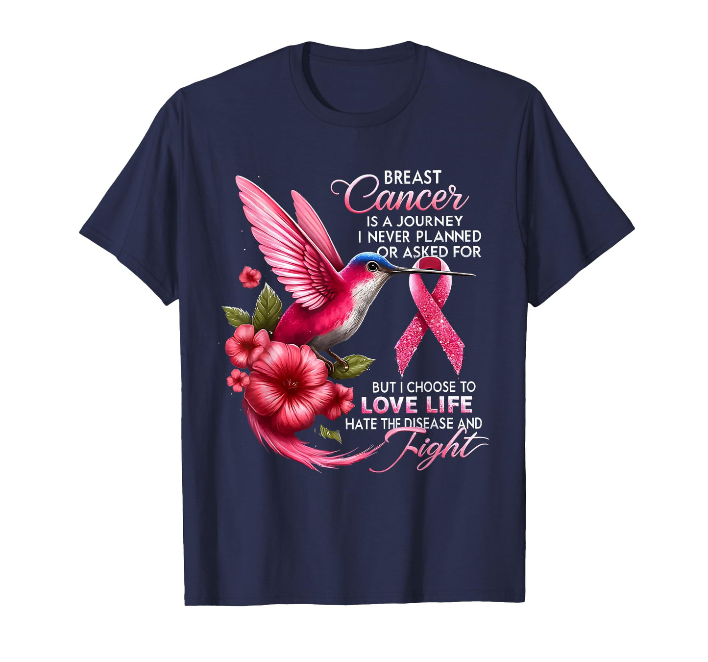We Fight Breast Cancer Awareness Pink Hummingbird Ribbon T-Shirt