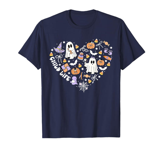 Child Life CLS CCLS Heart Halloween Heart Fall Autumn Ghost T-Shirt